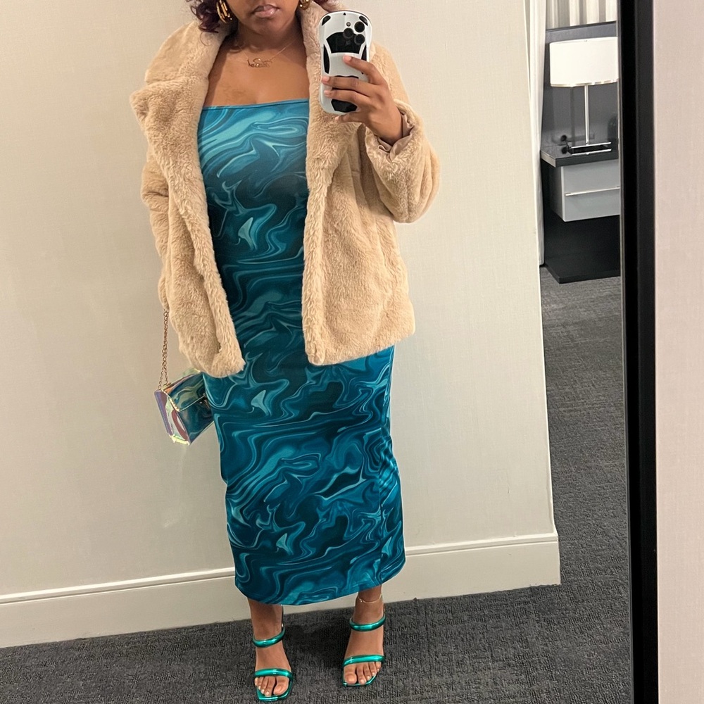 Teal Marble Print Maxi Dress